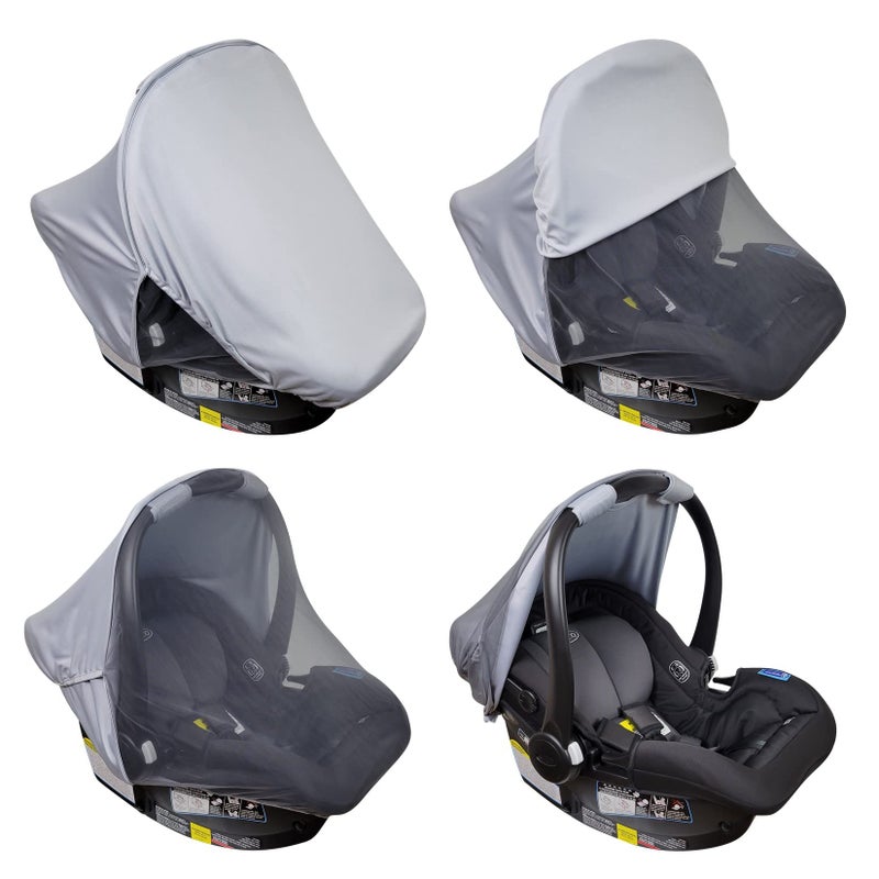 liuliuby Summer Baby Car Seat Cover | 2-in-1 Breathable Carseat Sun Shade & Mosquito Net | UV Protection Lightweight Canopy Covers for Infant Unisex | Bug Net Mesh for Spring & Summer Warm Weather (Gray) - Image 4